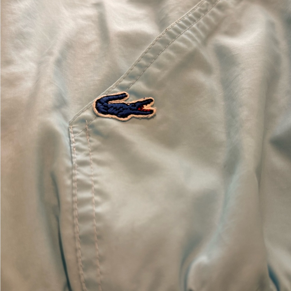 Vintage 90s Alligator Lacoste Logo Hooded Windbreaker Jacket Pastel Blue Terry L - Picture 8 of 8